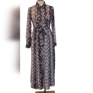 A Love Story Chiffon Python Button Down Belted Maxi Dress